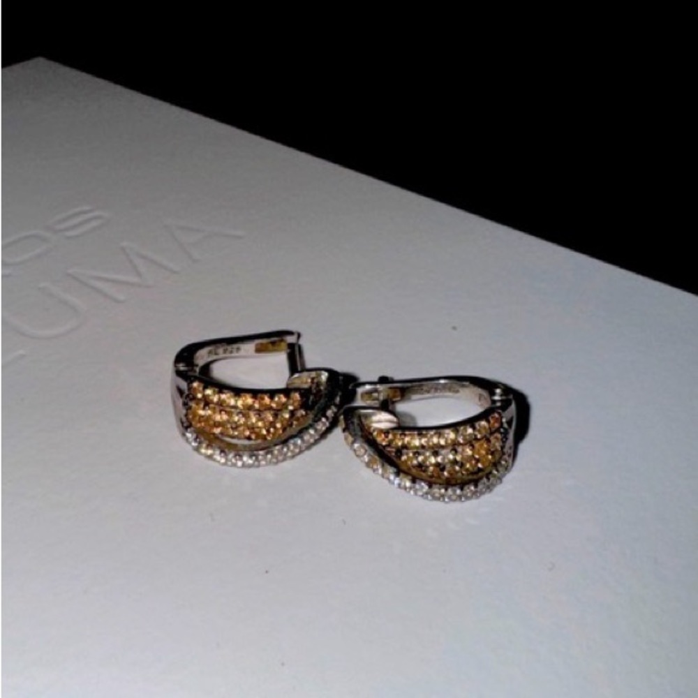 Champagne zirconia pure Sterling Silver 925 European exclusive designer earrings - Picture 2 of 8